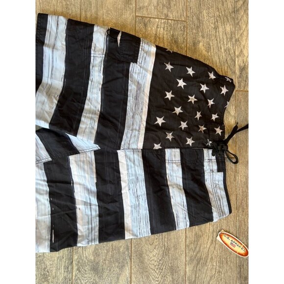 NWT US Apparel Swim Trunks Black Old‎ Glory American Flag USA Large Olympics - Picture 3 of 12